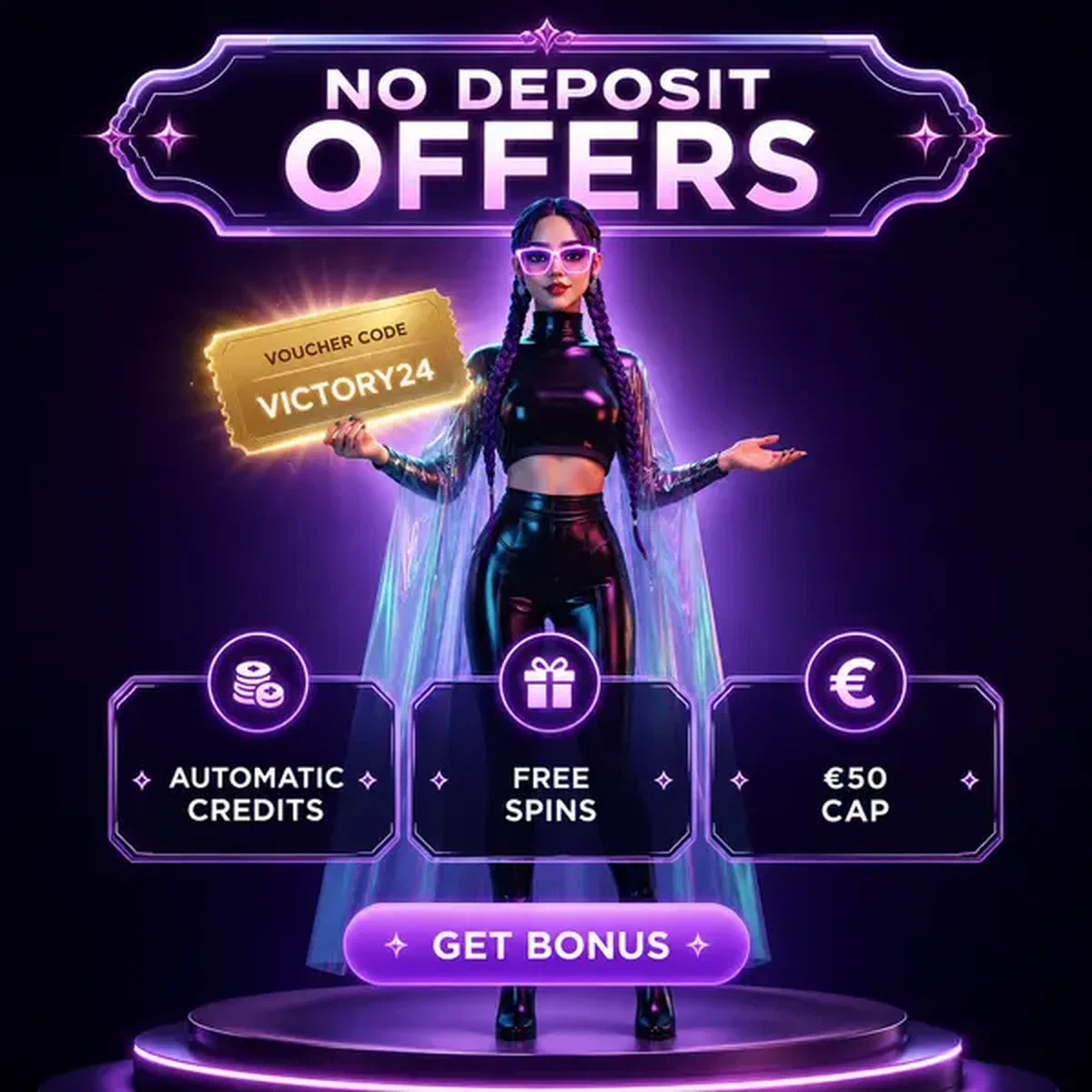 Guida Victory Lane che presenta il voucher bonus senza deposito al podio del Casinò Needforslots