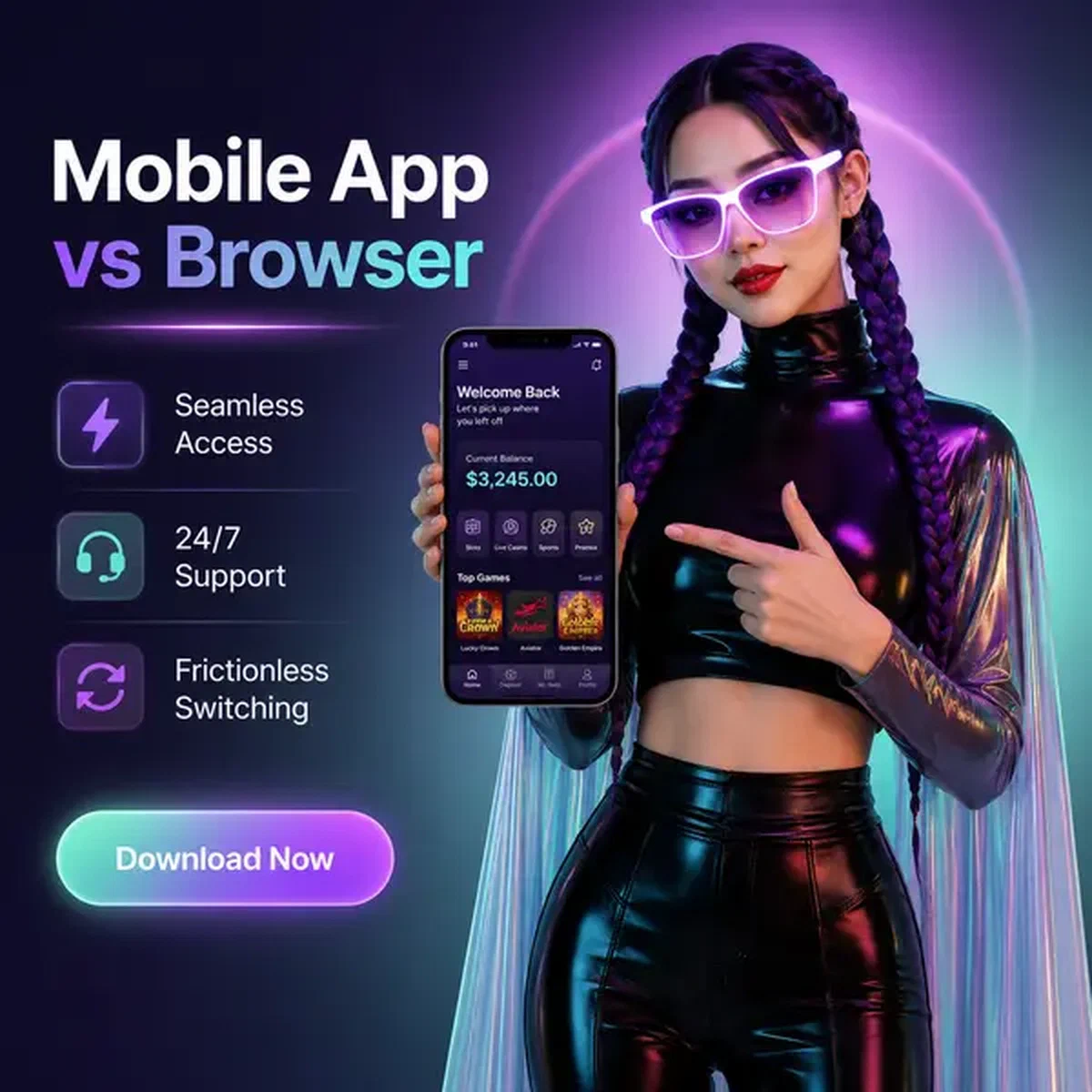 Donna dell'Asia orientale che dimostra l'app mobile Needforslots con interfaccia fluida su smartphone luminoso