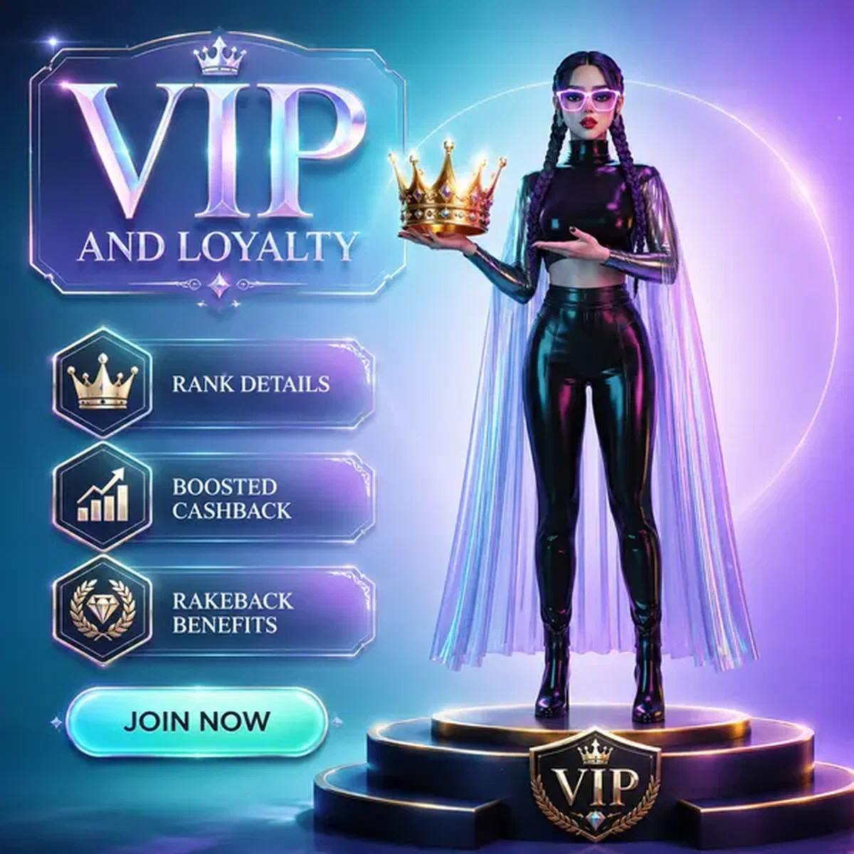 Donna dell'Asia orientale che presenta corona VIP dorata su Needforslots con vantaggi del programma fedeltà