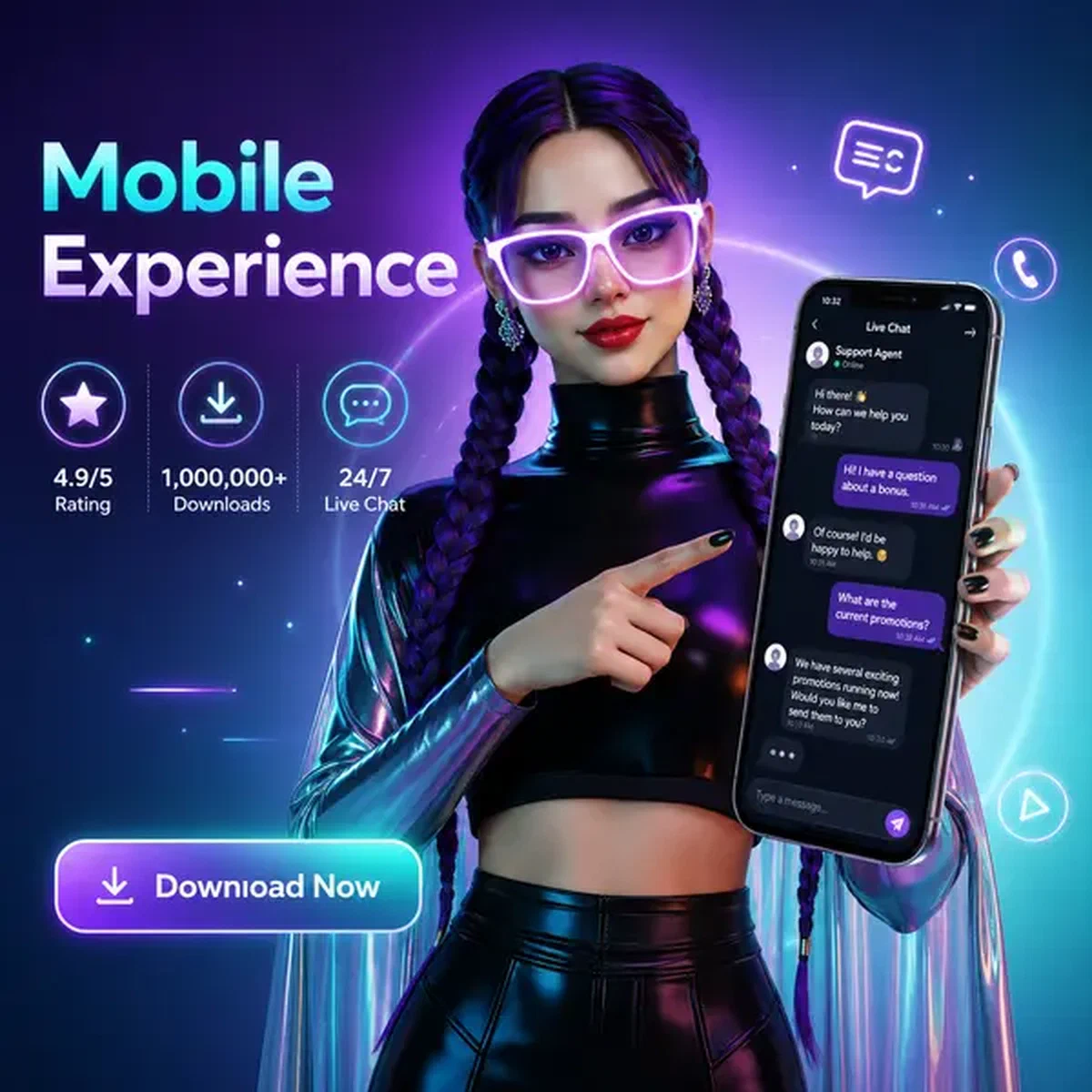 The Victory Lane Voice che dimostra l'app mobile Needforslots con supporto live chat luminoso sullo schermo